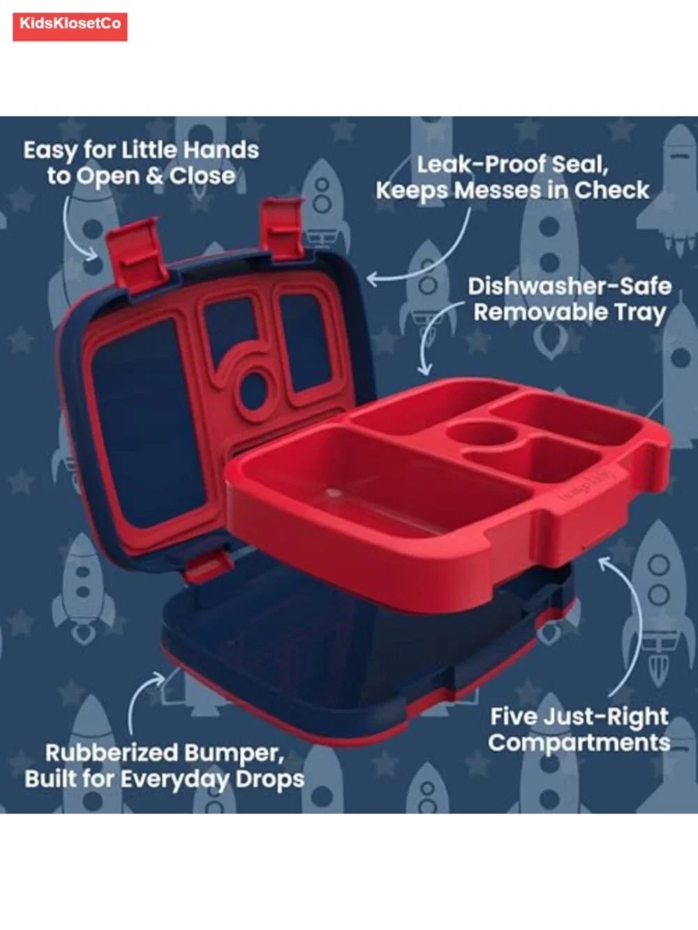 Leak-Proof 5-Compartment Bento Lunch Box for Kids Ages 3-7, Microwave &